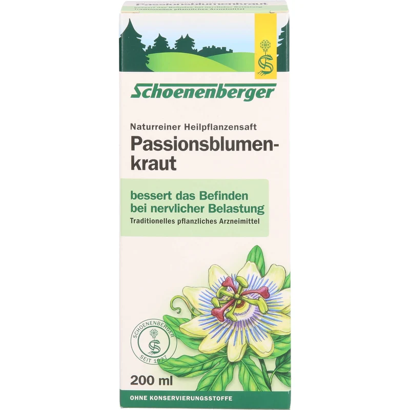 Schoenenberger naturreiner Heilpflanzensaft Passionsblumenkraut bessert das Befinden nach nervlicher Belastung, 200 ml Lösung