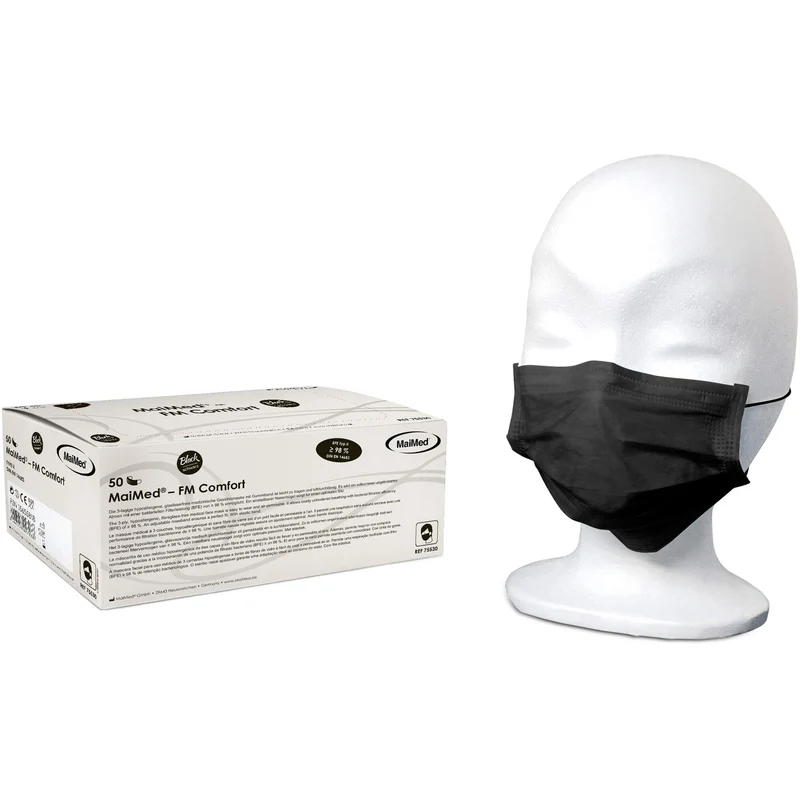 MaiMed-FM-Comfort Gesichtsmaske mit Gummiband schwarz 3-lagig, 50 St. Masken
