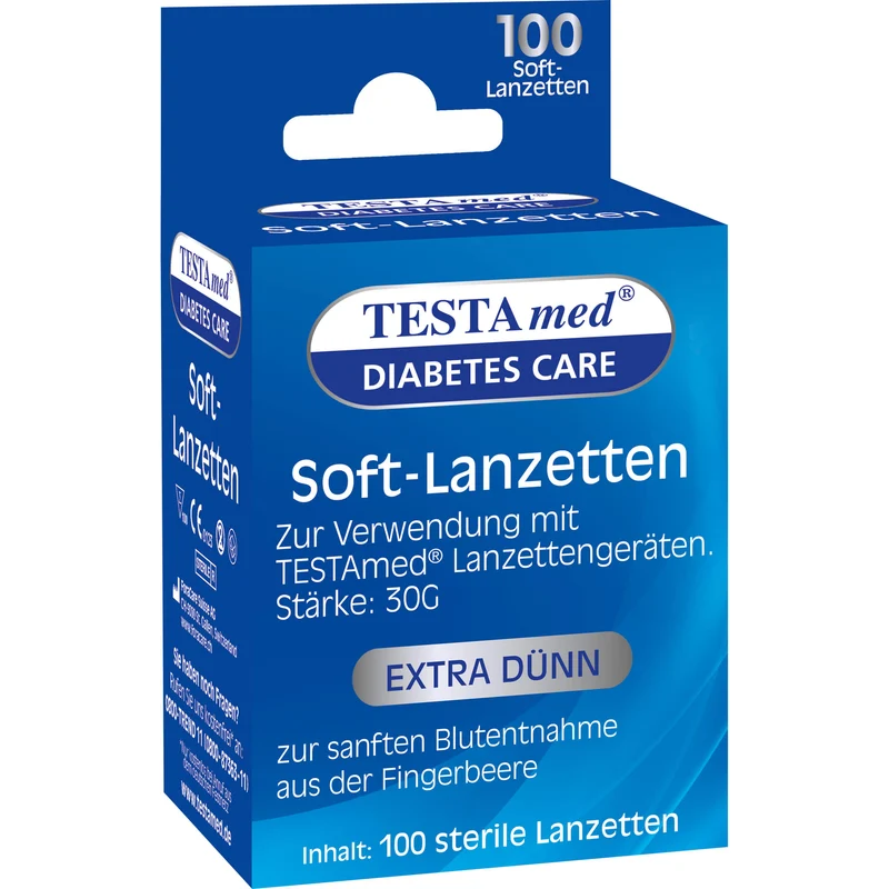 TESTAmed Soft-Lanzetten extra dünn zur sanften Blutentnahme, 100 St. Packung