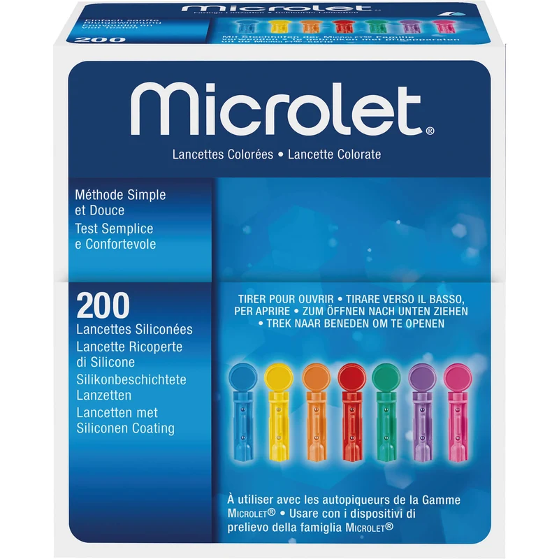 Microlet farbige silikonbeschichtete Lanzetten, 200 St. Packung