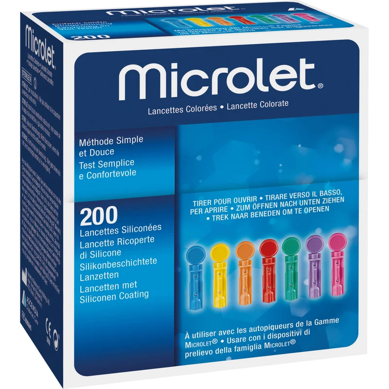 Microlet farbige silikonbeschichtete Lanzetten, 200 St. Packung