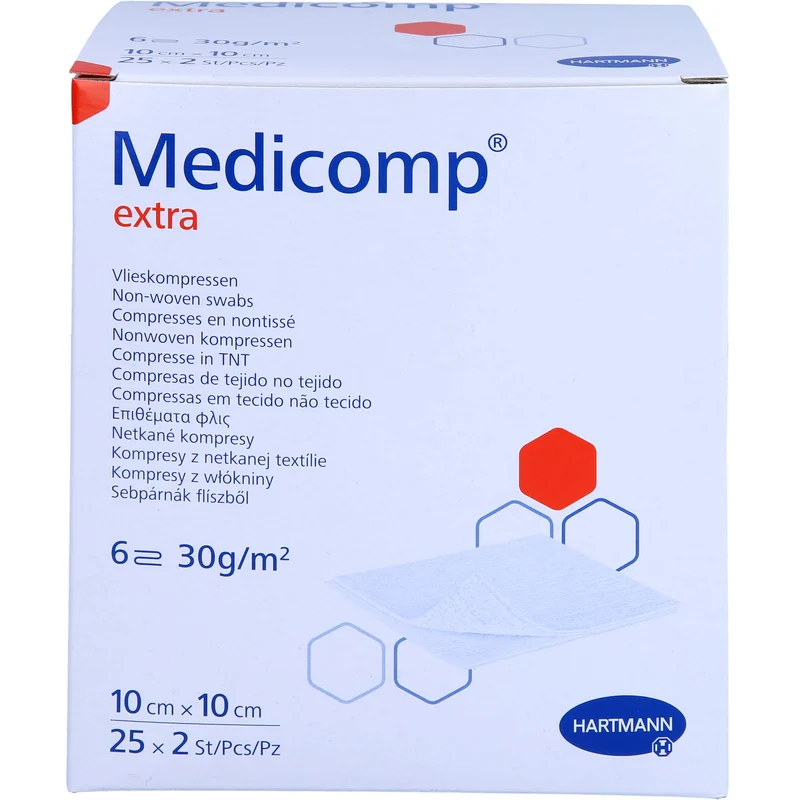 Medicomp Extra Vliesstoffkompressen steril 10 x 10 cm 6 lagig, 50 St. Kompressen