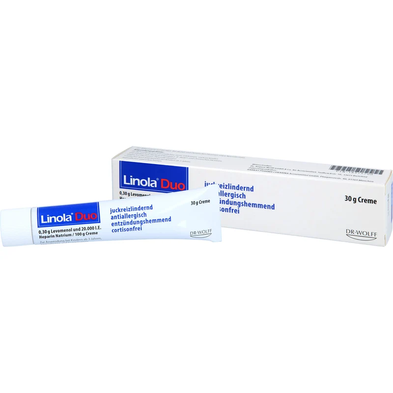 Linola Duo 0,30 g Levomenol und 20.000 I.E. Heparin Natrium Creme gegen Juckreiz bei Neurodermitis und Ekzemen, 30 g Creme