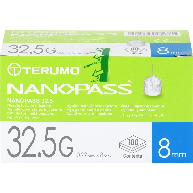 TERUMO NANOPASS 32,5 G 0,22 x 8 mm Kanüle für Injektionspens, 100 St. Kanülen
