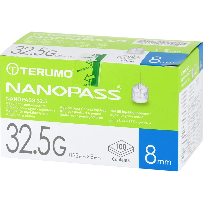 TERUMO NANOPASS 32,5 G 0,22 x 8 mm Kanüle für Injektionspens, 100 St. Kanülen