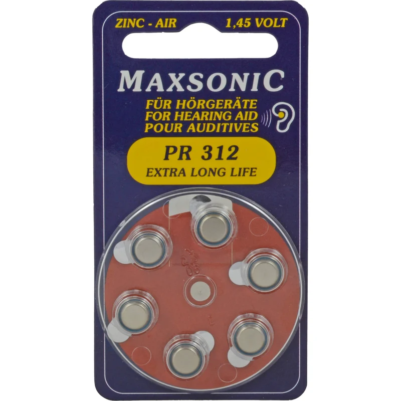 Batterie für Hörgeräte MAXSONIC PR 312, 6 St