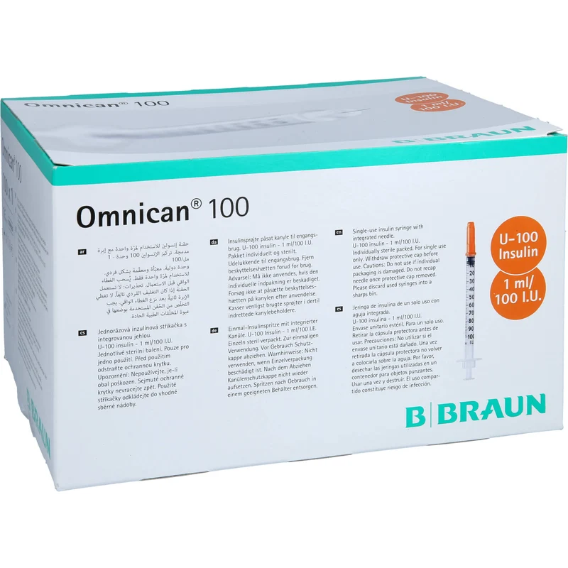 Omnican 100 1ml Insulinspritzen, 100 I.E. Nennvolumen, U-100 Insulin; 0,30x8mm, 100 St. Spritzen