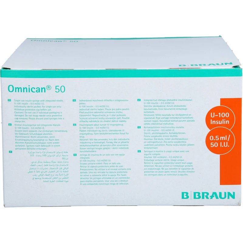 Omnican® 50 0,5ml Insulinspritzen, 50 I.E. Nennvolumen, U-100 Insulin; 0,30x8mm, 100X1 St SRI