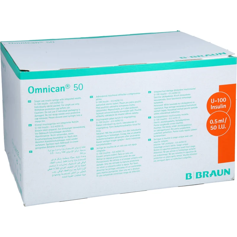 Omnican® 50 0,5ml Insulinspritzen, 50 I.E. Nennvolumen, U-100 Insulin; 0,30x8mm, 100X1 St SRI