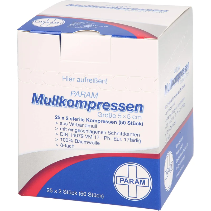 PARAM Mullkompressen 5 cm x 5 cm steril 8-fach, 50 St. Kompressen