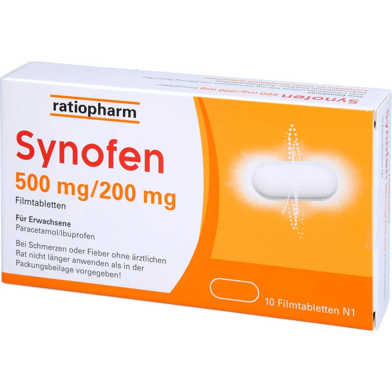 Synofen 500 mg Paracetamol / 200 mg Ibuprofen Filmtabletten, 10 St. Tabletten