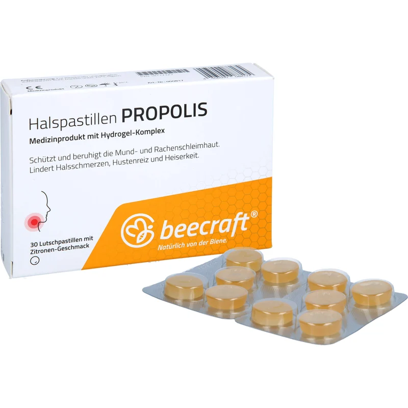 Beecraft Halspastillen Propolis schützt und beruhigt die Mund- und Rachenschleimhaut, 30 St. Pastillen