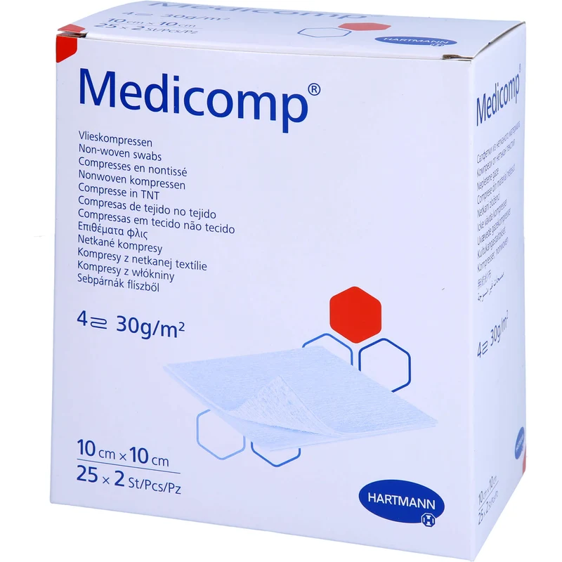 Medicomp Vliesstoffkompressen steril 10 x 10 cm 4 lagig zur Wundversorgung, 50 St. Kompressen