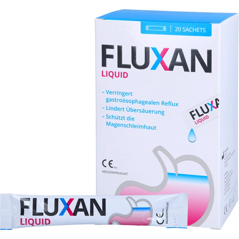 Fluxan Liquid Sachet verringert gastroösophagealen Reflux und lindert Übersäuerung, 20 St. Beutel