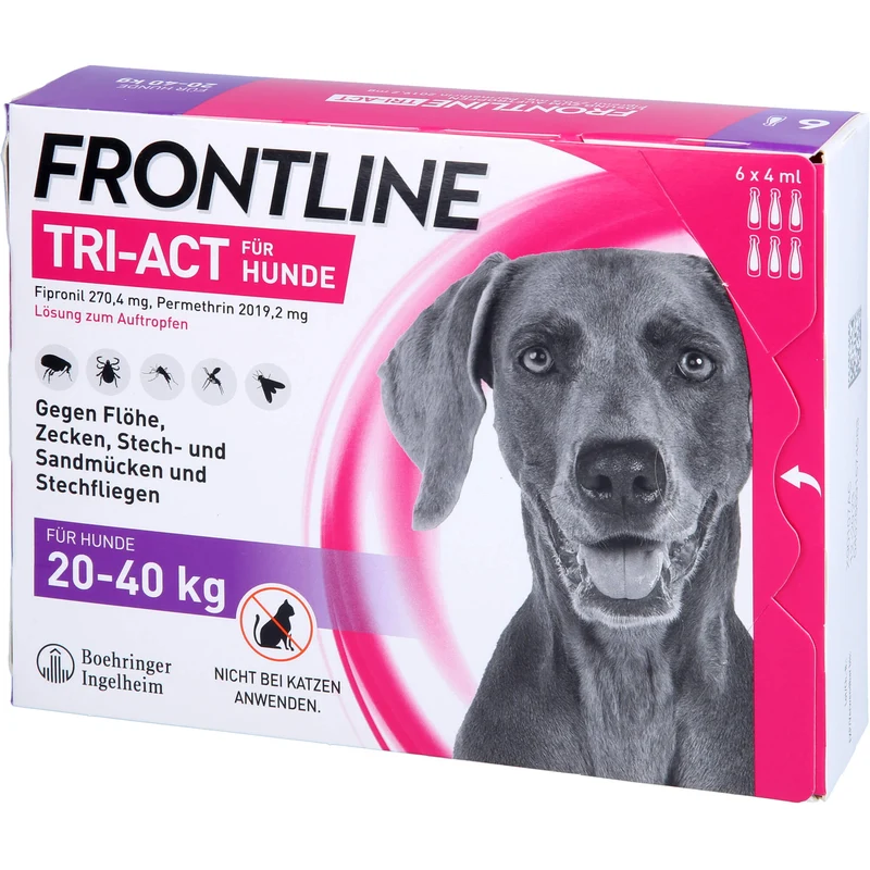FRONTLINE TRI-ACT Lösung gegen Zecken, Flöhe und fliegende Insekten beim Hund (20-40kg), 6 St. Einzeldosisbehältnisse
