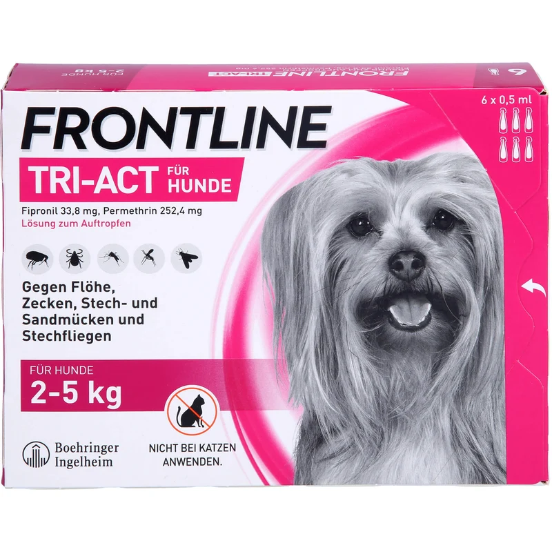 FRONTLINE TRI-ACT Lösung gegen Zecken, Flöhe und fliegende Insekten beim Hund (2-5kg), 6 St. Einzeldosisbehältnisse