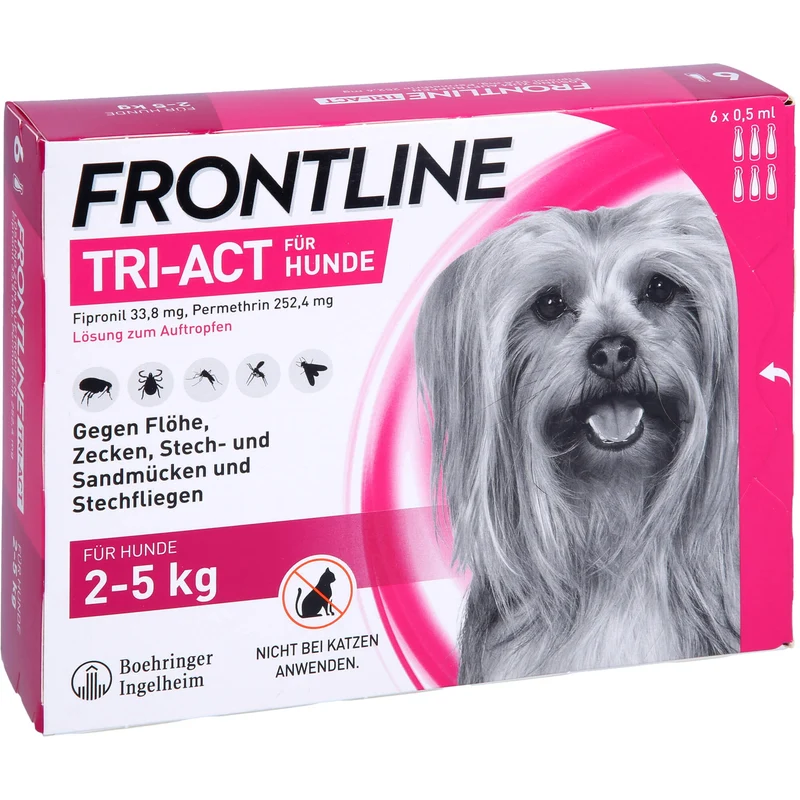 FRONTLINE TRI-ACT Lösung gegen Zecken, Flöhe und fliegende Insekten beim Hund (2-5kg), 6 St. Einzeldosisbehältnisse