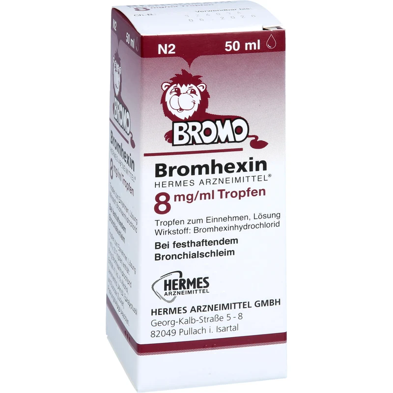 HERMES ARZNEIMITTEL Bromhexin 8 mg/ml Tropfen bei festhaftendem Bronchialschleim, 50 ml Lösung