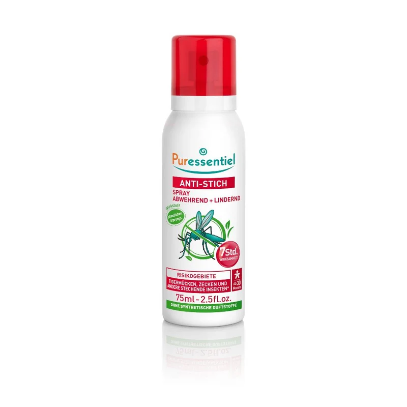 Puressentiel Anti-Stich Abwehrspray mit Zitronen-Eukalyptus und ätherischen Ölen – schützt bis zu 7 Stunden vor Mücken und Zecken, 75 ml Spray